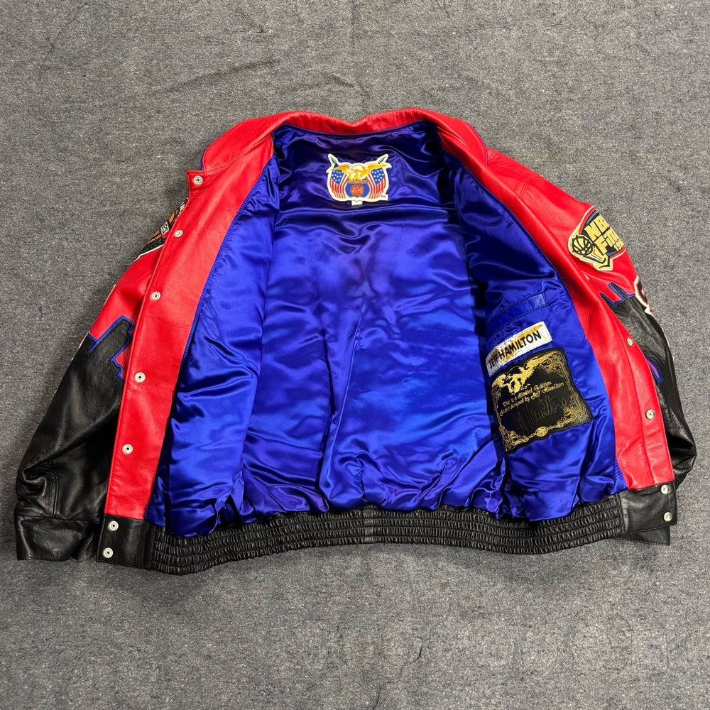 1998 Jeff Hamilton Chicago Bulls NBA 3 Peat Championship Leather Jacket Size XL - Picture 5 of 13